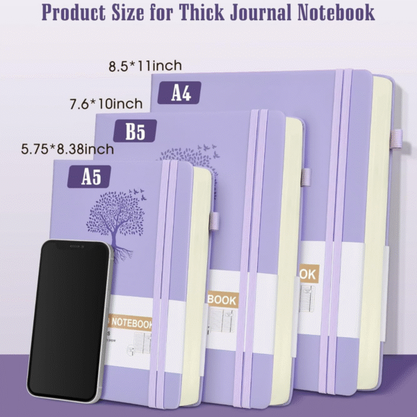 Leather Journals ruled 365 Pages A5, Pink Hardcover for Women, Men, Note Taking, Writing, 5.75'' X 8.38'' Purple